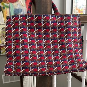 Tory Burch Red Multi Patterned Tote